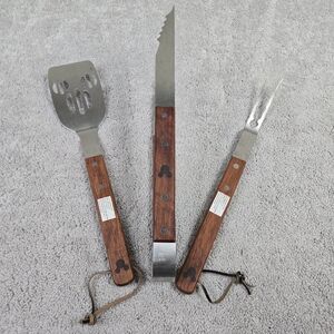Disney Mickey Mouse Grill Set Spatula Tongs Fork Wood Handle Stainless Steel